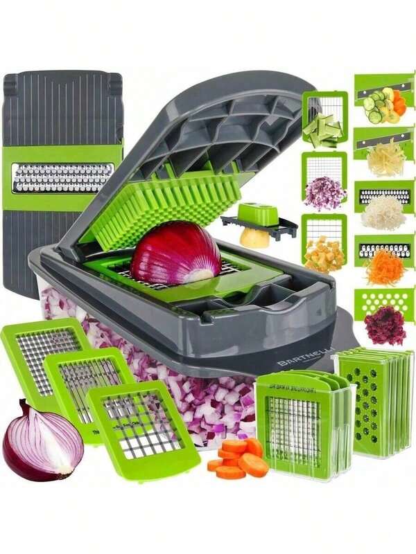 1 Vegetable Onion Chopper, Multifunctional Cutting Machine, Ingredient Processing Tool, Onion Chopper With Drain Basket, Carrot Garlic Chopper With Container, Kitchen Tools, Kitchen Accessories, Suitable For Home/Restaurant To Quickl