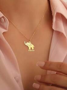 1 szt. Naszyjnik z imieniem słonia dla kobiet w kolorze złotym, ze stali nierdzewnej, z geometrycznymi literami, z wisiorkiem, biżuteria dla zwierząt, prezent