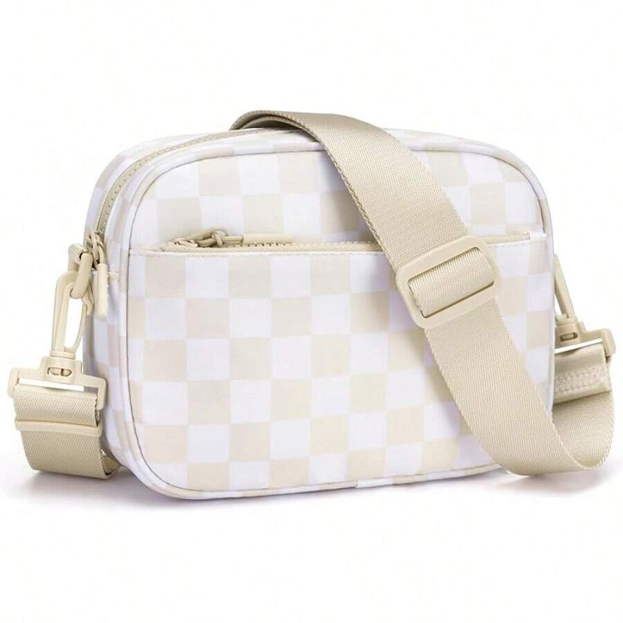 Checkered Crossbody Bag For Women Small Cute Purses Shoulder Handbags Wide Strap - Beige Check - View 1