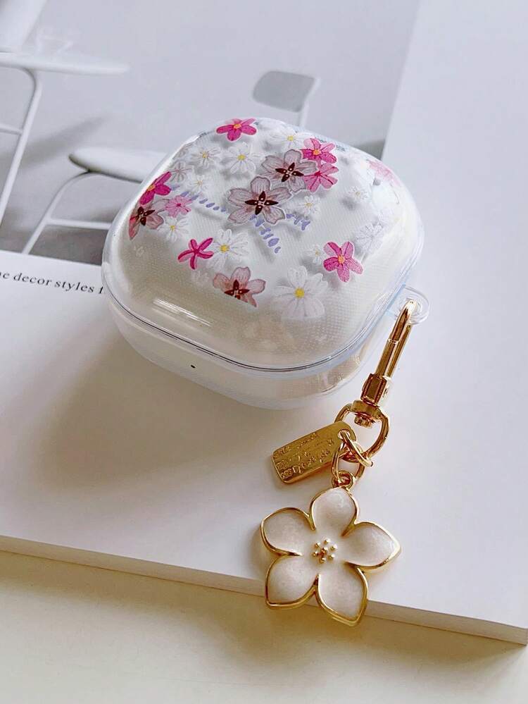 Transparent Floral Protective Case For Samsung Galaxy Buds Live/Buds Pro/Buds 2/Buds 4 Pro Wireless Bluetooth Earphones, Anti-Drop Full Coverage, Fashion Design - White - View 11