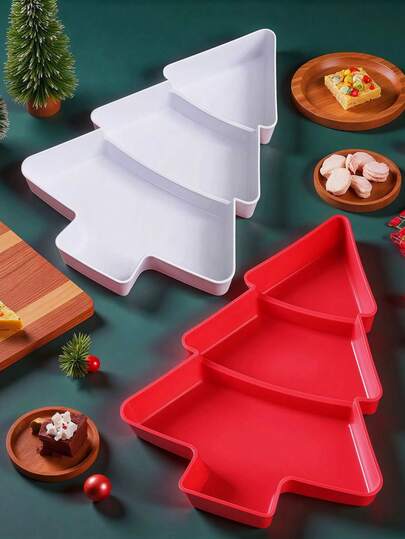 Bandeja decorativa con tema navideño | Bandeja decorativa con forma de árbol de Navidad, bandeja multicompartimento con forma de árbol de Navidad, bandeja de servir reutilizable con ambiente festivo, mejor regalo para Navidad 1 pieza