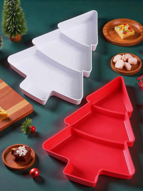Christmas Themed Decorative Tray | Christmas Tree Shaped Decorative Tray, Christmas Tree Shaped Multi-Compartment Tray, Reusable Household Serving Platter With Festive Vibe, Best Gift For Christmas 1PC