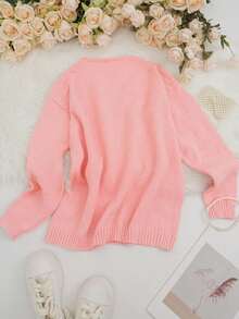 Áo len chui đầu nữ màu trơn, kiểu dáng thường ngày, đa năng, màu hồng, thích hợp cho mùa thu/đông. - Hồng - Xem 5