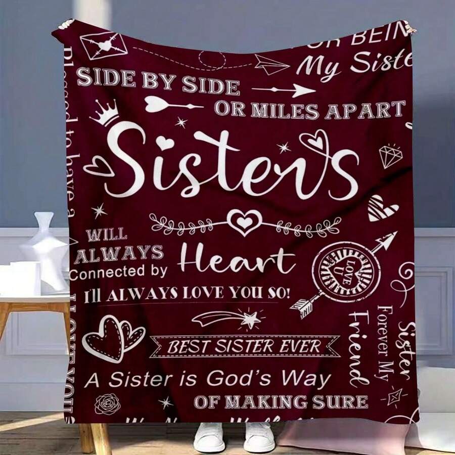 Heartfelt Sister's Gift,Modern Style, Versatile,Super Soft Flannel Printed 3D Blanket, As Birthday Gifts, Family, Wedding, Souvenir Blankets, Polyester Blankets Suitable For All Seasons, Washable, Machine Washable, Lightweight, Breathable, Comfortable, Warm, Unique, 280gsm For Him, Her Personalized Ideal Gifts For Her,Perfect Nap, Camping, Travel, Home, Daily Life, Office Decoration, Birthday, Anniversary, Valentine's Day, Thanksgiving, Christmas, Halloween, Wedding, New Year Gifts ,Sofa,Bed,Car,Bedroom,Living Room,Office,  Outdoor Camping, Beach,Wall Decoration - 多色12 - 查看 1