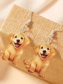 1pair 2D Flat Acrylic Charming Plush Puppy Dangle Earrings Women's Fashion Jewelry For Friends On Valentine's Day Or New Year,Mom,Mother,Mother's Day,Gift