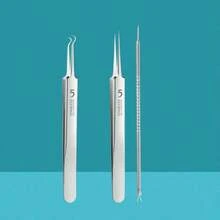 3 قطع مجموعة أدوات إزالة الرؤوس السوداء والبثور من الفولاذ المقاوم للصدأ - أدوات استخراج الحب الشعري والبثور للوجه والأنف، مناسبة للبشرة العادية - طقم العناية بالبشرة الاحترافي للبثور البيضاء والحبوب