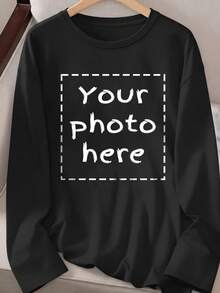 Customized Women's Long Sleeve T-Shirt - Customized Top, Customized T-Shirt, Can Add Your Photos/Designs, Customized Exclusive Top Sports Black - Black - View 4
