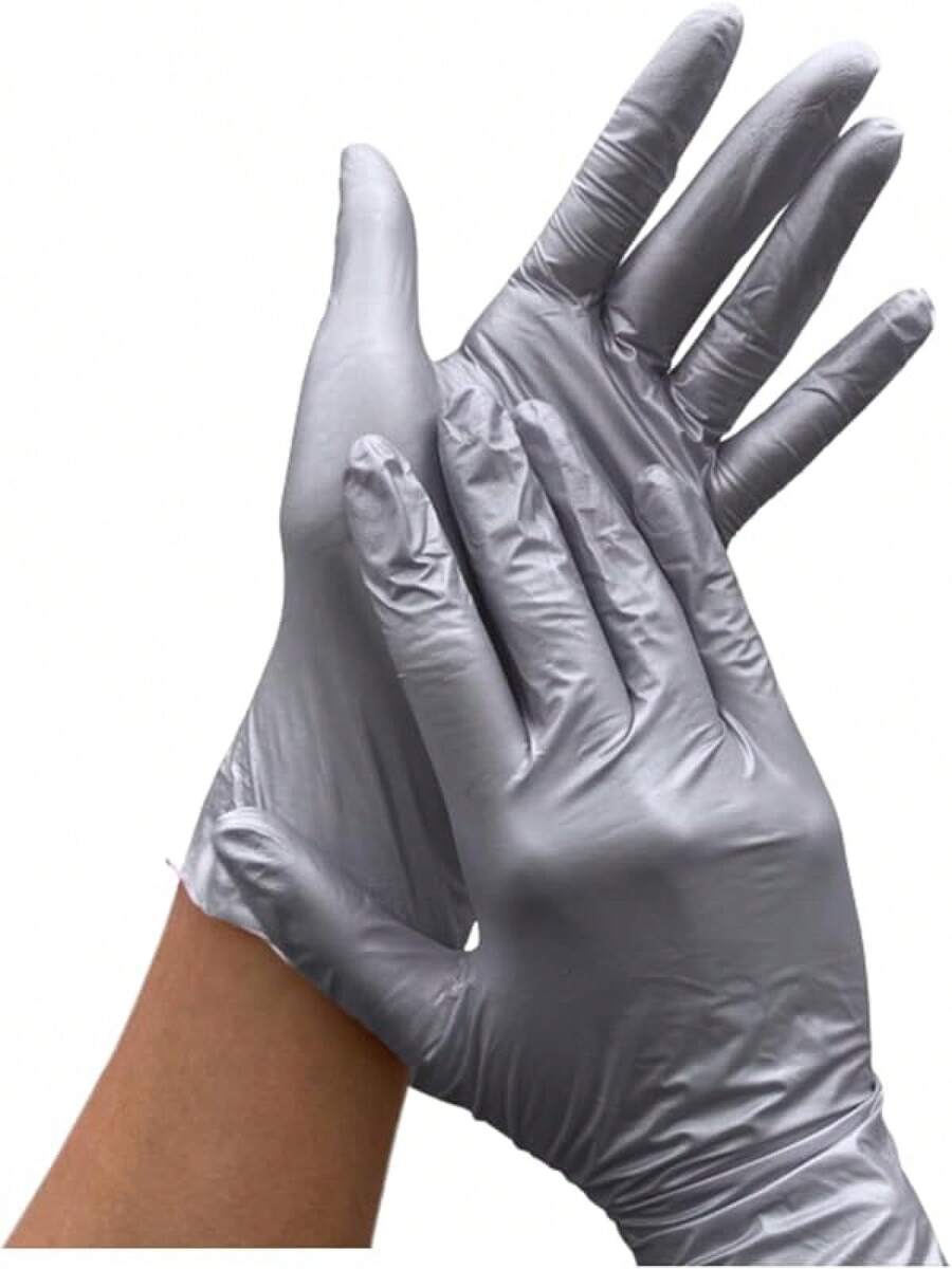 Guantes de Nitrilo Rosa Metálico, Talla Chico y Mediano, Caja Guantes, Guantes Desechables, UniSeal, Sin Polvo, No Estéril, Diseño Ambidiestro, Alta Calidad, Ajuste Perfecto, Multiusos - Plateado - Ver 1