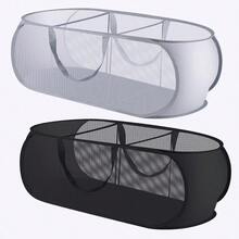 FACULX 2 Pack Pop Up Hampers For Laundry 3 Compartments Mesh Folding Laundry Basket Collapsible Mesh Laundry Hamper For Laundry Room Bathroom Room College Dorm Or Travel Grey And Black-HOME - 灰黑 - 查看 1