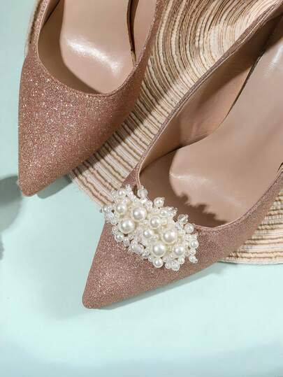 1 Pair Handmade Detachable Pearl Shoe Clips, Wedding Season Bridal Shoe Decorations, High Heel Accessories