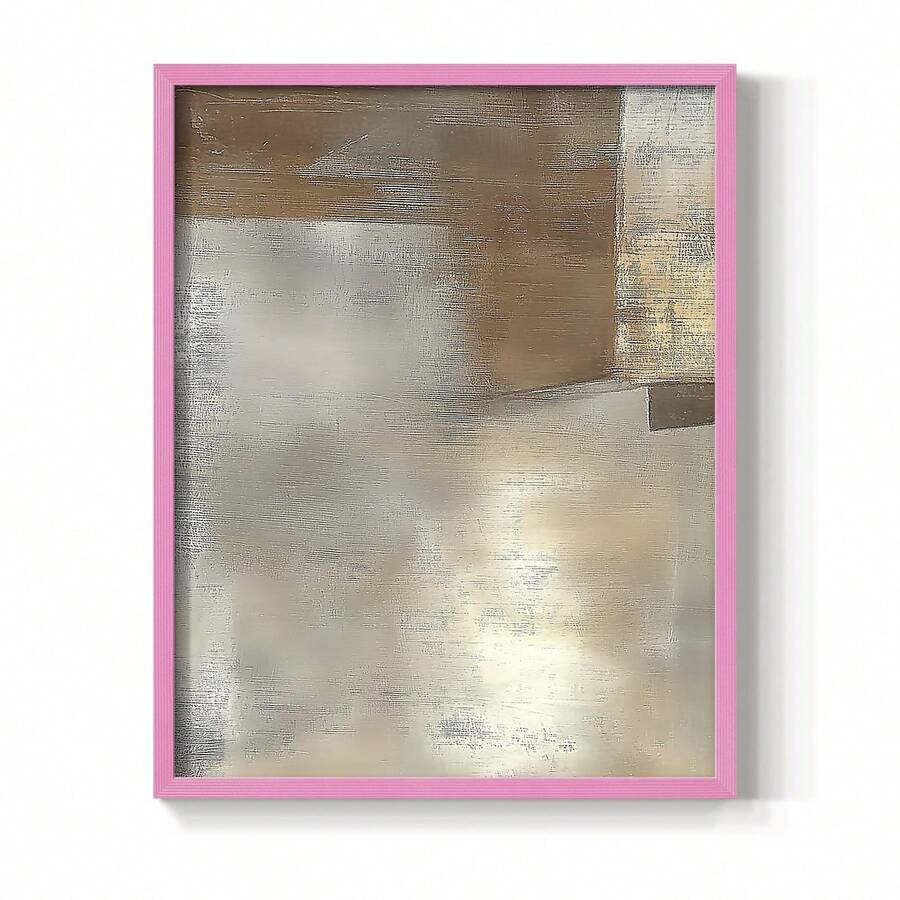 1pc Restickable Framed Modern Rustic Abstract Art Print, Wood Frame, Soft Geometric Shapes, Textured Brushwork, Contemporary Neutral Tones, Statement Wall Art Home Decor, Wall Art For Living Room, Entryway, Bedroom Art, Made In USA, Ready To Hang Art Prints - Pink - View 1