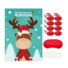 36 piezas/set, Juego de fiesta de Navidad Pega la nariz al reno para póster de fiesta de Navidad, imprimible en casa, actividades, juego de fiesta de vacaciones con 24 pegatinas de nariz, suministros y recuerdos de fiesta de Navidad para adultos - Multicolor - Ver 2