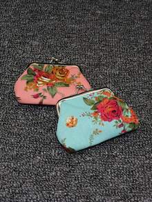 1/4-częściowy mały portfel w stylu vintage z różą z zamknięciem na kłódkę, poliestrowy, kwiatowy, płócienny, mała kosmetyczka, odpowiednia do codziennego użytku, na wieczór panieński i jako prezent na przyjęcie dla kobiet, portfel na pieniądze, mini portfel, portfel na monety Y2K