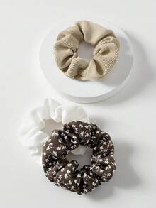 Họa tiết hoa nguyên bản 3 cái/bộ Dây buộc tóc bằng vải nhung cho nữ - Nhiều màu - Xem 4