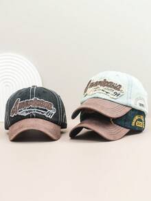 1pc Embroidered Suede Baseball Cap, Distressed Vintage Look Sun Hat