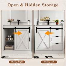 24/36/47 Inch Bathroom Vanity With Sink & Faucet & Mirror, Farmhouse Bathroom Vanity Cabinet Set With Sliding Barn Door & Drawers, Small Single Bath Storage Vanity Sink - 白色 - 查看 7