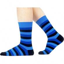 Men's Funny Novelty Crazy Pattern Dress Socks For Gifts - 藍/紅/黑/多色條紋-12米 - 查看 3