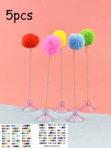 带毛绒球、金属弹簧逗猫棒和吸盘底座的互动猫玩具 - 色彩鲜艳，无需电池，设计耐用，适合所有品种，刺激狩猎本能和嬉戏兴奋，狩猎模拟玩具，活力猫玩具，毛绒球玩具，室内猫玩具 - 彩色 - 查看 16