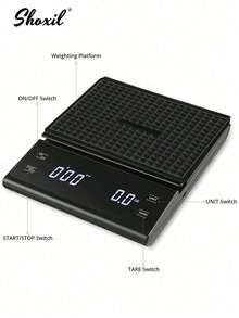 shoxil 1pc Coffee Scale With Silicone Mat, Digital Coffee Scale With Timer, Food Scale, 3 Units, Tare Function, Auto Shut Off, Measure In G/Oz/Ml, 3kg/0.1g Mini Coffee Scale, Suitable For Home, Cafe, Saudi National Day Gift - Multicolor - View 11