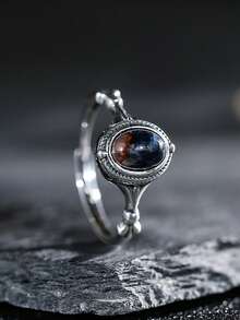 Sterling 925 Silver Ring 7*5mm Natural Gems Pietersite Adjustable Bands Women's Jewelry Valentine's Day Gift Never Fade