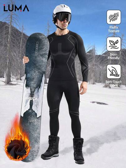 LUMA Men's Seamless Outdoor Sports Ski Functional Underwear, Moisture-Wicking Compression Base Layer With Warmth Retention, Quick-Dry Ski Suit Set