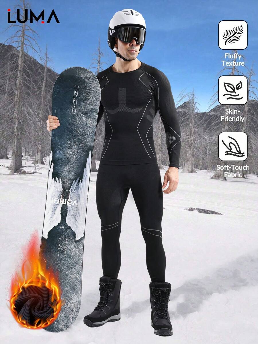 LUMA Herren nahtlose Outdoor-Sport Ski Funktionsunterwäsche, Herren feuchtigkeitsableitende thermische Kompressionsenge Passform schweißabsorbierende schnelltrocknende Ski-Outfit Set