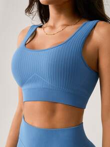 NcmRyu Women's Ribbed Crop Tank & High-Rise Biker Shorts Set - Stretchy Fabric Summer Activewear, Yoga Essential For Workout, Gym & Casual Wear - Màu xanh lam - Xem 4