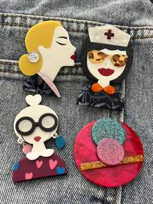 1pc Cartoon Nurse Girl Acrylic Brooch, Creative Fashion Accessory Brooch For Women Jewelry Costume Accessories Bag Charms Office Accessories