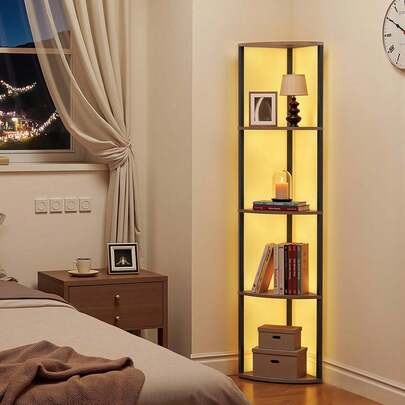 5 Tier Corner Shelf With LED Light, 64" Tall Corner Bookshelf With Storage Shelves For Collectibles, Display Shelf With Multi-Color Lights Controlled Via RC/APP For Bedroom, Living Room, Office