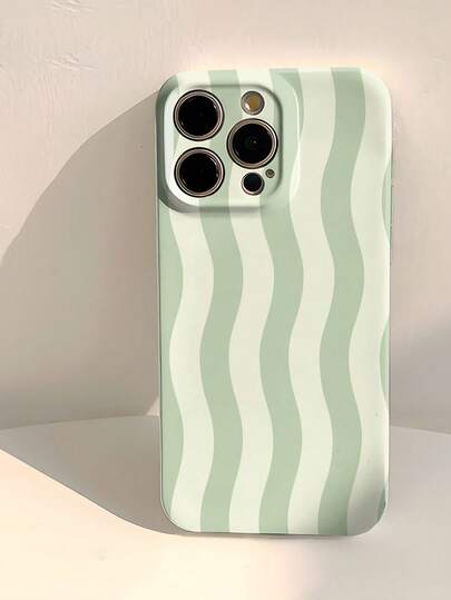 1pc Minimalist Fresh Wavy Striped Pattern Perforated Glossy Filament Hard Phone Case, Suitable For Samsung/ 11/12/13/14/15/16 Pro Max