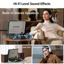 SILWISUN Vinyl Record Player 3 Speed Turntable With Bluetooth, Built In Battery, Portable Suitcase, Built In Speakers,Type-C Port 3.5mm Headphone Jack Aux In/RCA Out Pink For Home Decoration Gift