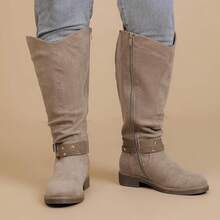Women's Wide Calf Knee High Boots, Plus Size Slouchy Knee-High Boots, Fashionable Boots - 米色1030 - 查看 6