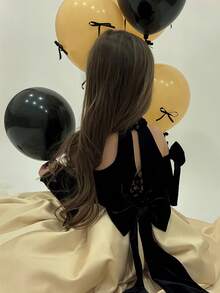 Young Girl Handmade Beaded Bow Party Elegant Grapefruit Dress, Princess Dress Suitable For Girls Birthday Party, Banquet, Ball, Evening Gown, Flower Girl, Bridesmaid Dress, Graduation, Pageant, Holiday Celebration - Black - View 8