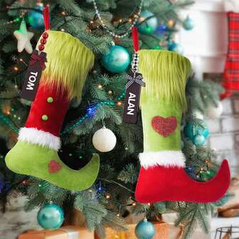 1 件或 2 件圣诞袜、趣味精灵圣诞装饰、大号礼品袋、毛绒圣诞树装饰品、壁炉、节日、农舍派对礼品
