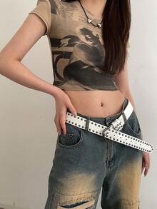 1 件美式风格时尚休闲铆钉简约百搭女士腰带夏季、学校秋季、秋季、万圣节