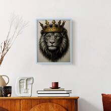 1pc Restickable Framed Lion Of Judah Art Print, Wood Frame, Biblical Inspired Regal Animal Wall Decor With Gold Crown & Scripture Accent, Spiritual Artwork For Living Room, Office, Or Prayer Room, Made In USA, Ready To Hang Art Prints - 藍色 - 查看 10