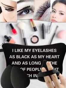 4pcs Multi Functional Makeup Bag Black English Letter Storage Toiletry Bag Bold Handle Disposable Eyelash Brush Eyelash Grafting Tool Spiral Eyelash Curler Mascara Wands Eyelash Applicators Lash Eyebrow Spoolies Mini Makeup Applicators Eyelash Brushes Eye Lashes