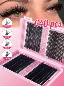 640 件单根睫毛，10D+20D+30D+40D/30D+40D+50D+60D/50D+60D+80D+100D DIY 睫毛簇 10-16 毫米 D 卷睫毛，带睫毛，适合在家自己佩戴、音乐节、日常外出 睫毛簇、睫毛簇、单根睫毛、睫毛、假睫毛 - D - 查看 4