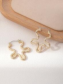 1 par de pendientes de aro de moda casual con forma de arco geométrico versátil - Amarillo Oro - Ver 3