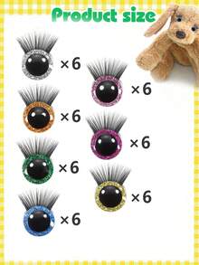 48 chiếc mắt an toàn 14mm bằng nhựa lấp lánh kèm lông mi và vòng đệm cho Amigurumi 7 màu mắt móc thủ công dùng để làm búp bê nhồi bông rối DIY - Nhiều màu - Xem 14