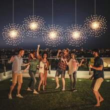 AMILL 4pcs Solar Starburst Sphere Lights, 400LEDs Hanging Fairy Firework Lights, 8 Modes Copper Wire Sparkly Lights For Patio Party Tent, Solar-Powered With 500mAh Lithium Battery, No Remote, Warm White - 暖白光 - 查看 8