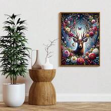 1 pièce Kit de peinture de diamant 5D, motif de cerf dans la forêt fleurie, ensemble complet de peinture de diamant, pour débutants adultes, décoration murale et cadeau de peinture de diamant