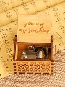 1pc Embossed Letter Wooden Music Box, Vintage Manual Music Box For Gift Birthday