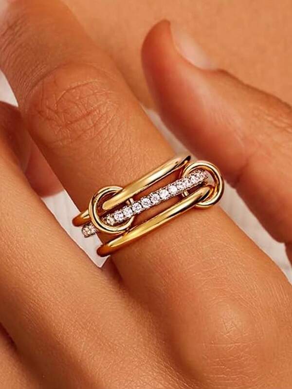 1 PC Cubic Zirconia Stacking Rings For Women Stainless Steel Gold Color Ring 2025 New Fashion Wedding Couple Jewelry Christmas Gift