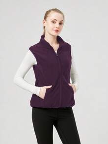 Áo khoác vest thể thao ngoài trời nhẹ dành cho nữ, thiết kế khóa kéo ẩn ở eo, dáng ôm, chất liệu lông cừu, thích hợp cho mùa đông. - Màu tím - Xem 2