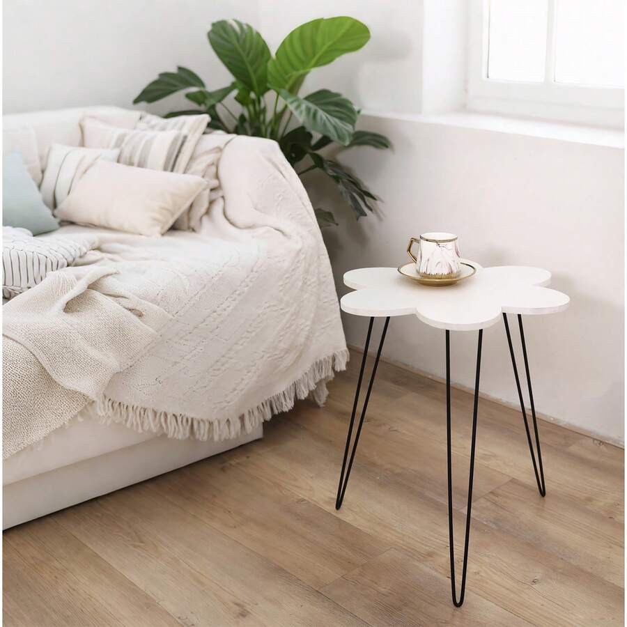 1pc White Flower Side Table, Waterproof & Scratch-Resistant, Detachable, Modern Minimalist Living Room Coffee Table, Bedroom Nightstand, Simple Storage Table - Multicolor - View 1