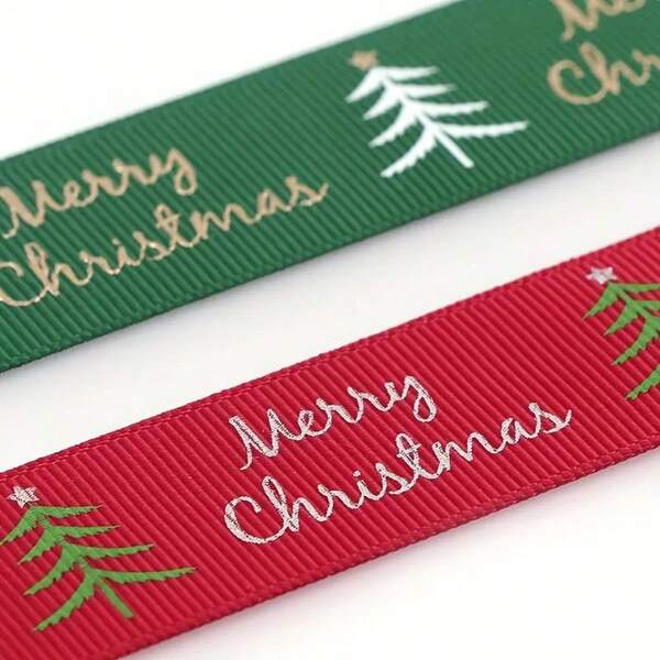 5 Yardas/Rollo de Cinta de Poliéster Navideña, Diseño de Árbol Festivo, Sin Componentes Incluidos, Suministros de Envolver Regalos de Oficina, Artículos para el Hogar y la Oficina, Bolsas de Empaque de Regalos Navideños