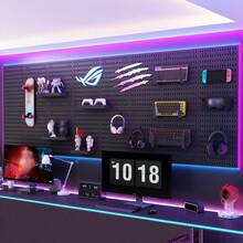 1pc Black Pegboard Wall Organizer, Multifunctional Wall Storage Rack, Suitable For Craft Room, Bathroom, Pantry, Office And Game Set, Wall Hanging Solution For Headphones, Keyboards, And Game Consoles, Utility Racks