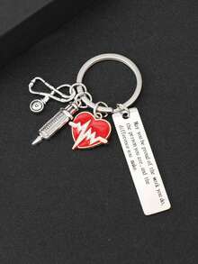 1pc Stainless Steel Electrocardiogram Keychain, Graduation For Nurse, Doctor, Colleague Halloween Accessories Teachers Day Christmas Gift Ideas