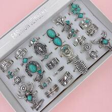 10 Stücke/Packung Vintage Naturstein eingelegt Legierung Damen Ring Set, eleganter Luxus gemischte Stile Multi-Stück Ringe für Party, Hochzeit, Alltag, Mode Schmuck Geschenk, Zufallslieferung